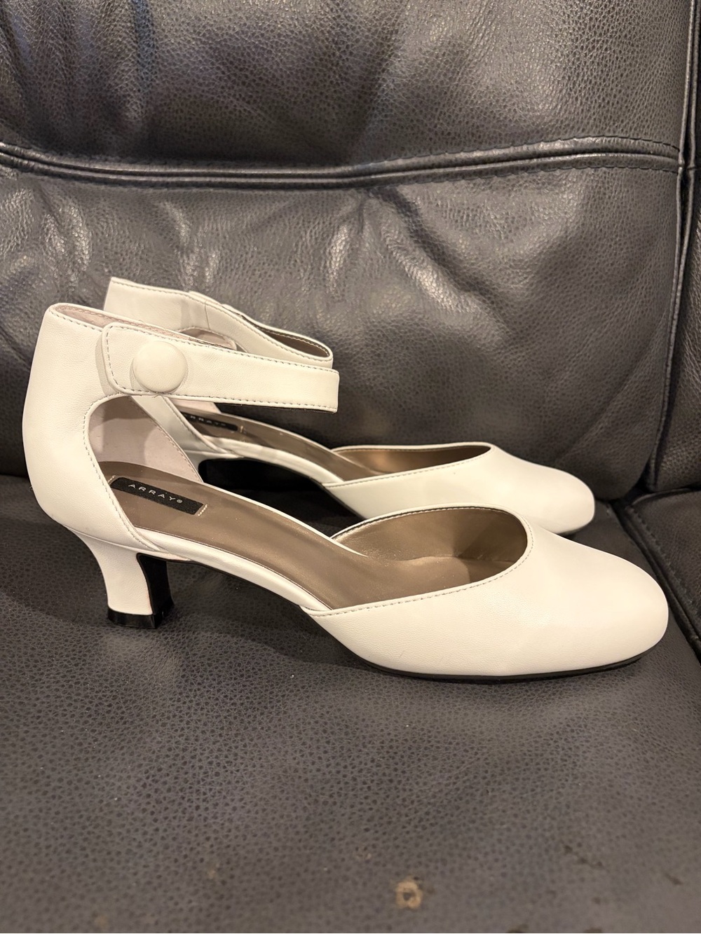 Array White Ankle-Strap Low Heel Pumps